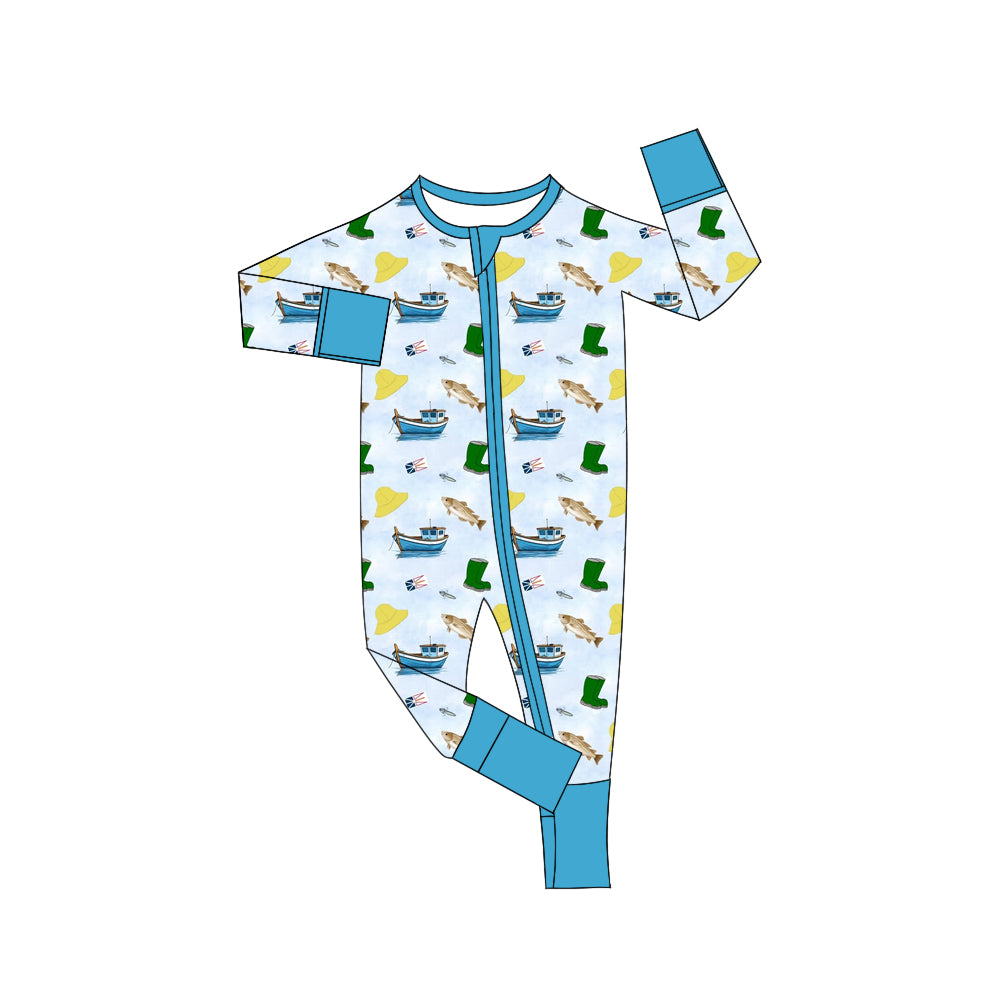 Custom moq 3 eta 7/8week moq 5 eta /4/5week fish boat Long Sleeve Romper