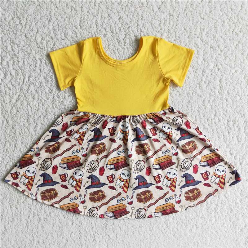 Cute Clothes B15-1 Baby girls summer Yellow Short-Sleeved Knee-Length Dress