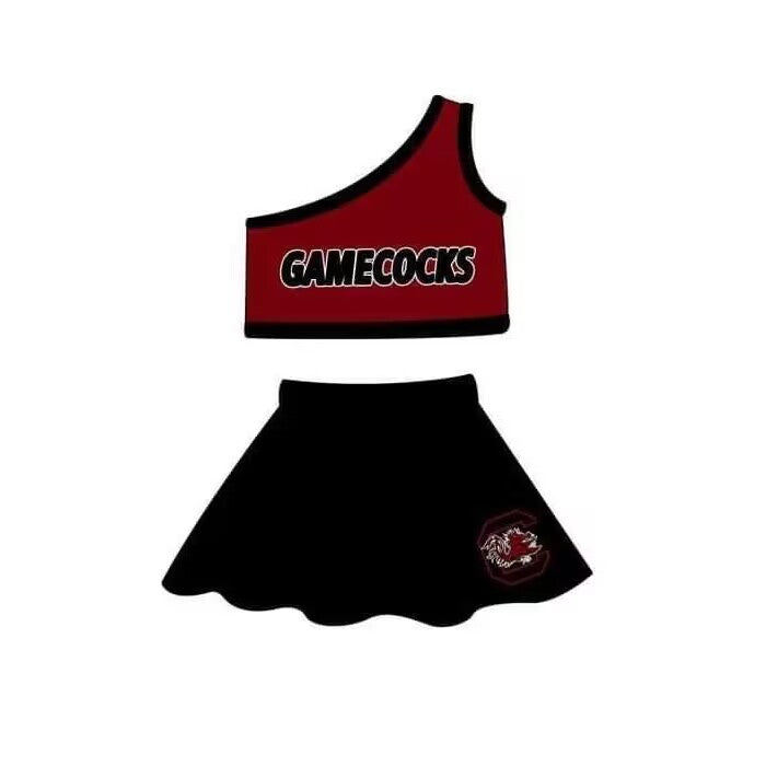 Custom MOQ 3 MIX SIZE ETA 6-7weeks team baby girls clothes red and black sleeveless dress