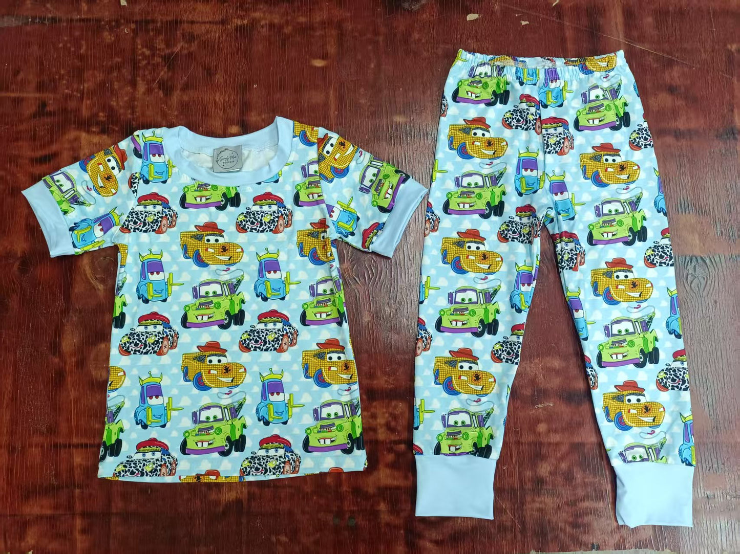 Custom moq 3 eta 6-7weeks baby boy clothes cars short sleeve pants suit