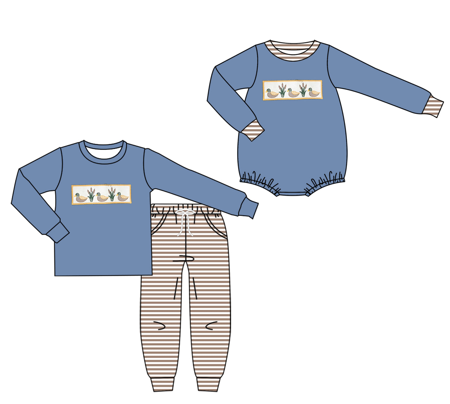 25.7.17 custom each style moq 5eta 4-6week Sibling Sister duck baby boy long sleeve pants sets and rompers match family design