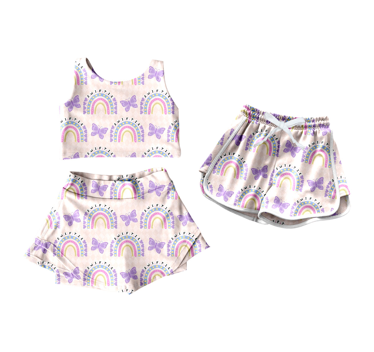 4.19 custom each style moq 5eta 4-6week Sibling Sister rainbow bow baby girls clothes Short sleeve yoga dress and shorts match family design