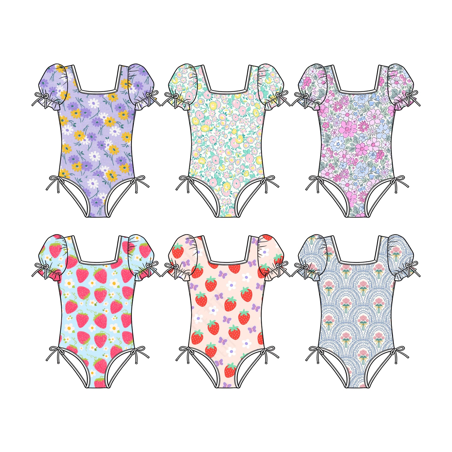 3.30 Custom moq 5 mix size Sibling Baby Girls Colorful Flowers One Piece Swimsuits for Kids'