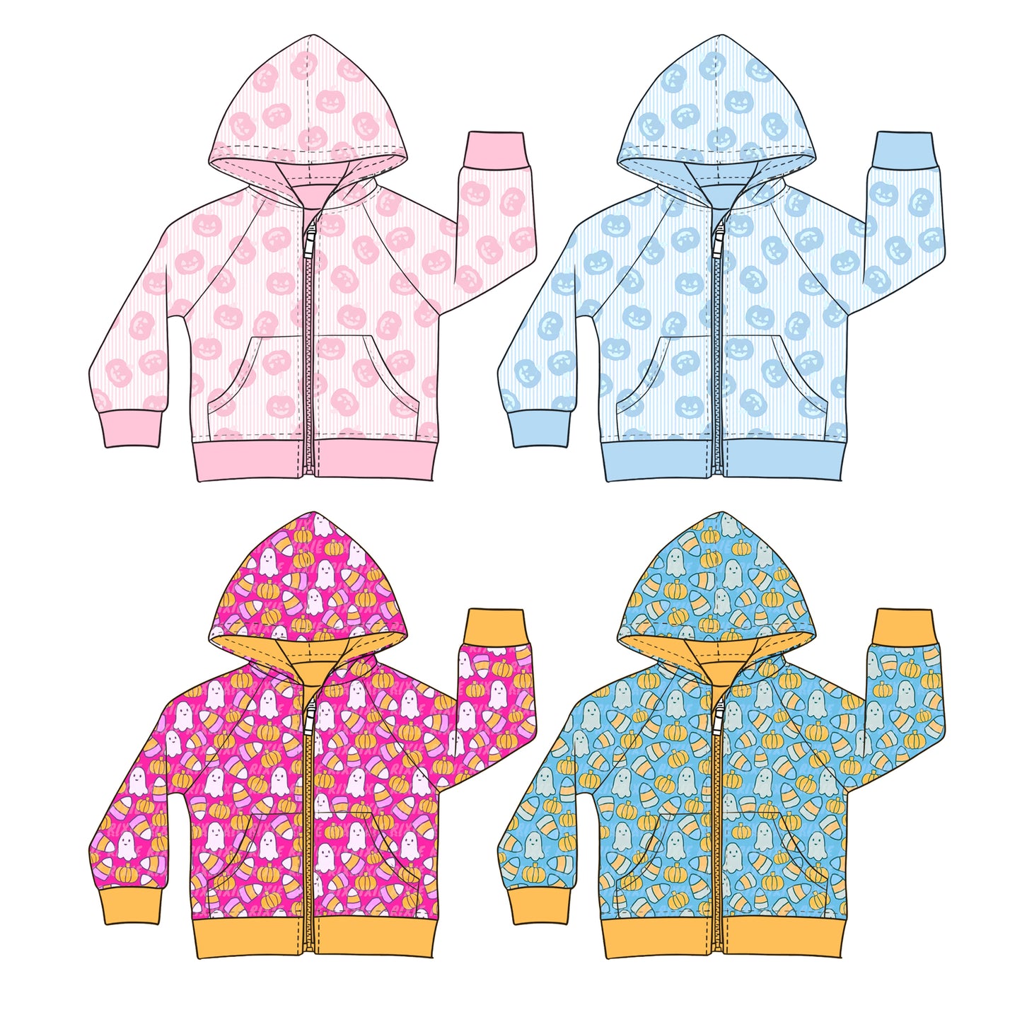 4.14 Custom moq 5 mix size Sibling Baby Pumpkin Halloween Long Sleeve Pockets Zipper Hoodie Tops