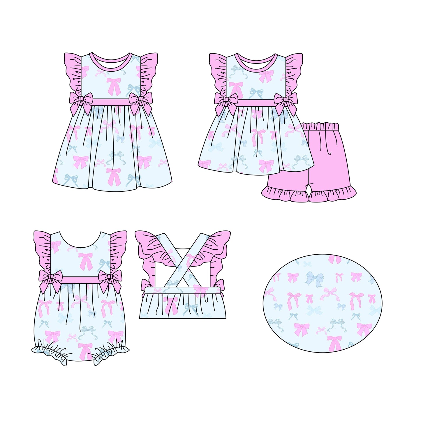 12.11 custom each style moq 5eta 4-6week Sibling Sister bow baby girl short sleeve shorts sets and dress and rompers match family design