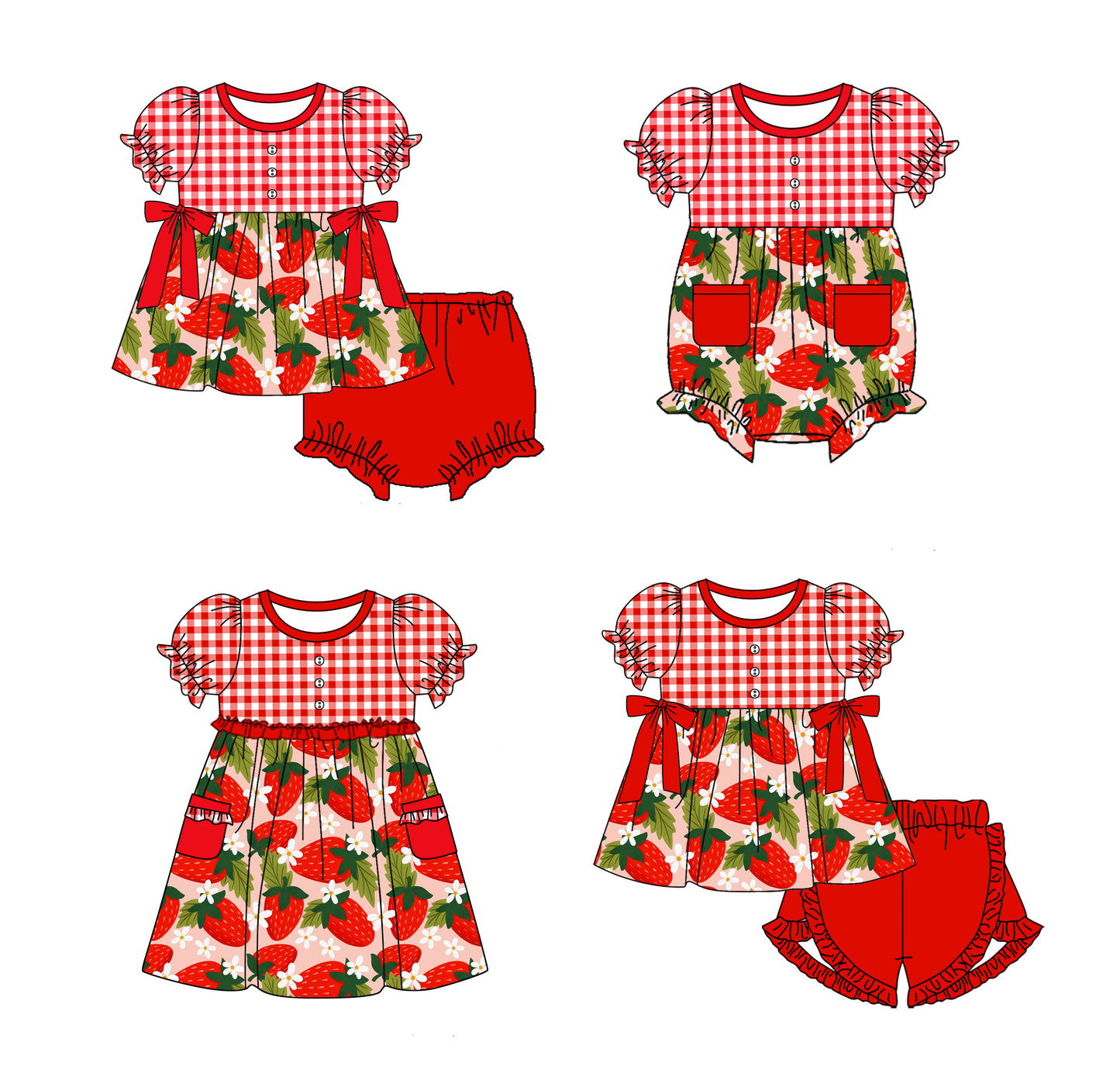 11.19 custom each style moq 5eta 4-6week Sibling Sister strawberry red baby girl short sleeve shorts sets and briefs sets 2 and girls romper and dress match design