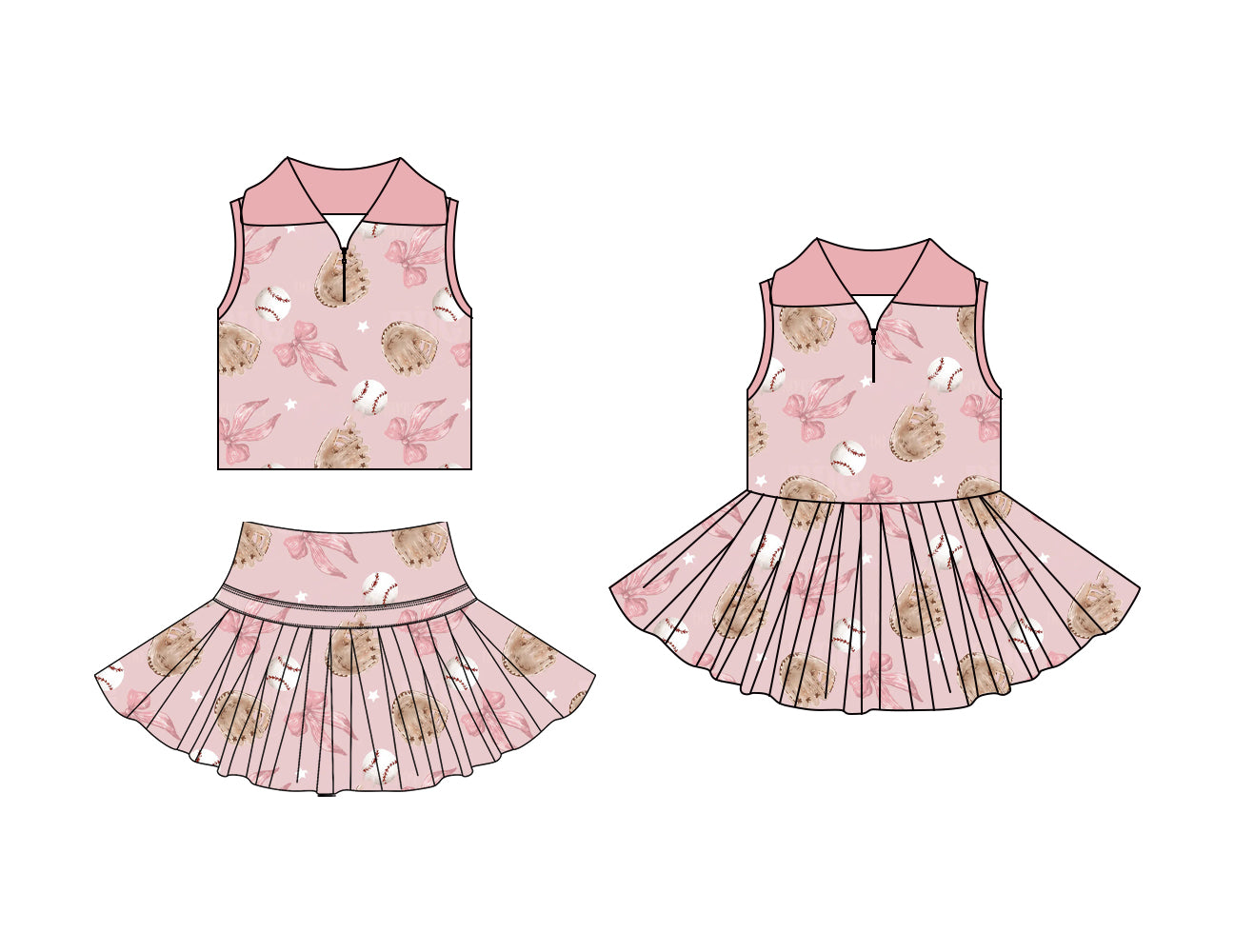 25.12.25 custom each style moq 5 eta 6-8week Sibling Sister baseball bow baby short sleeve skirts sets and dress match design