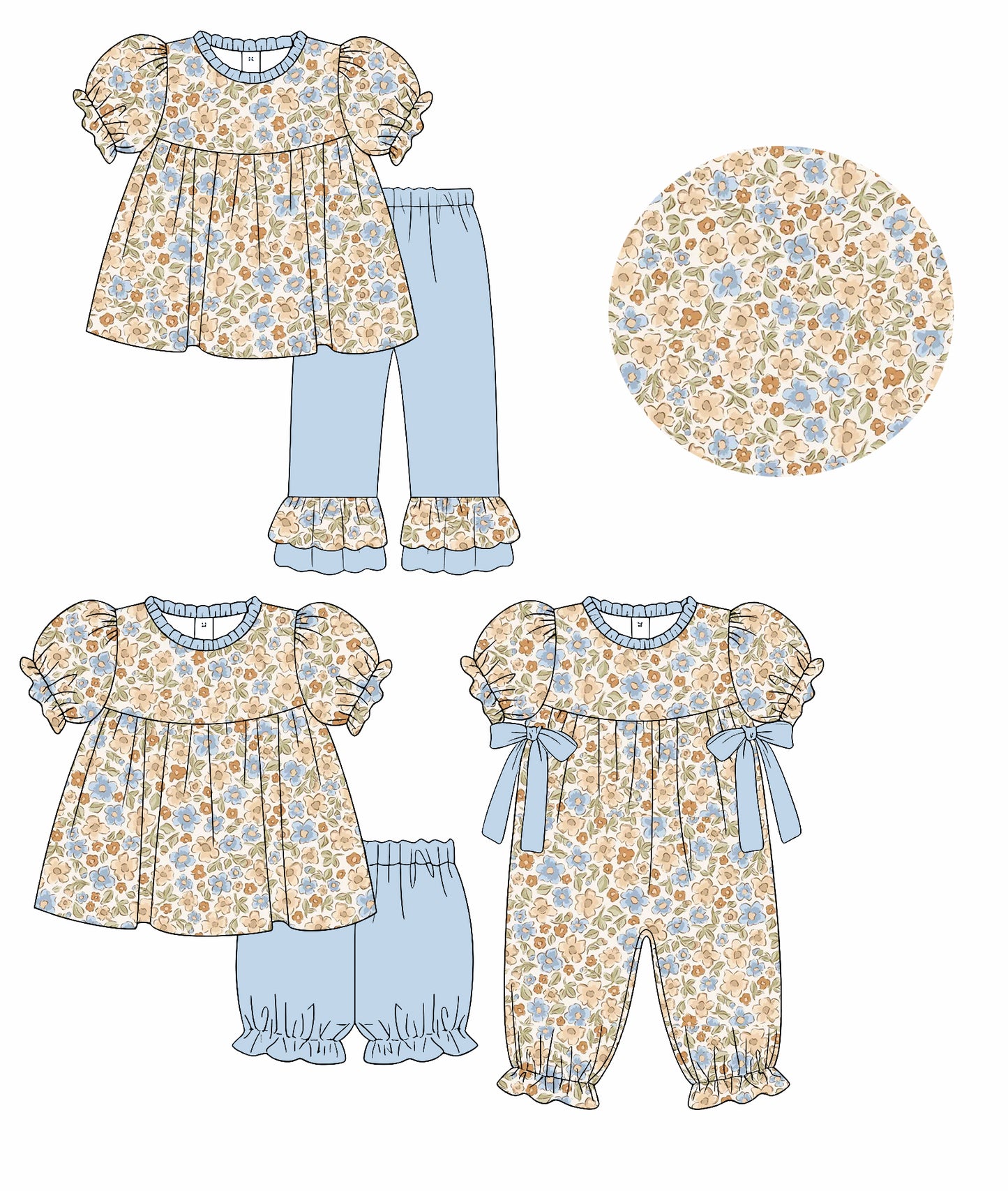 4.15 Custom moq 5 mix size Sibling Baby Girls Flowers Short-Sleeved Top Pants Set Matching Short Sleeve Romper