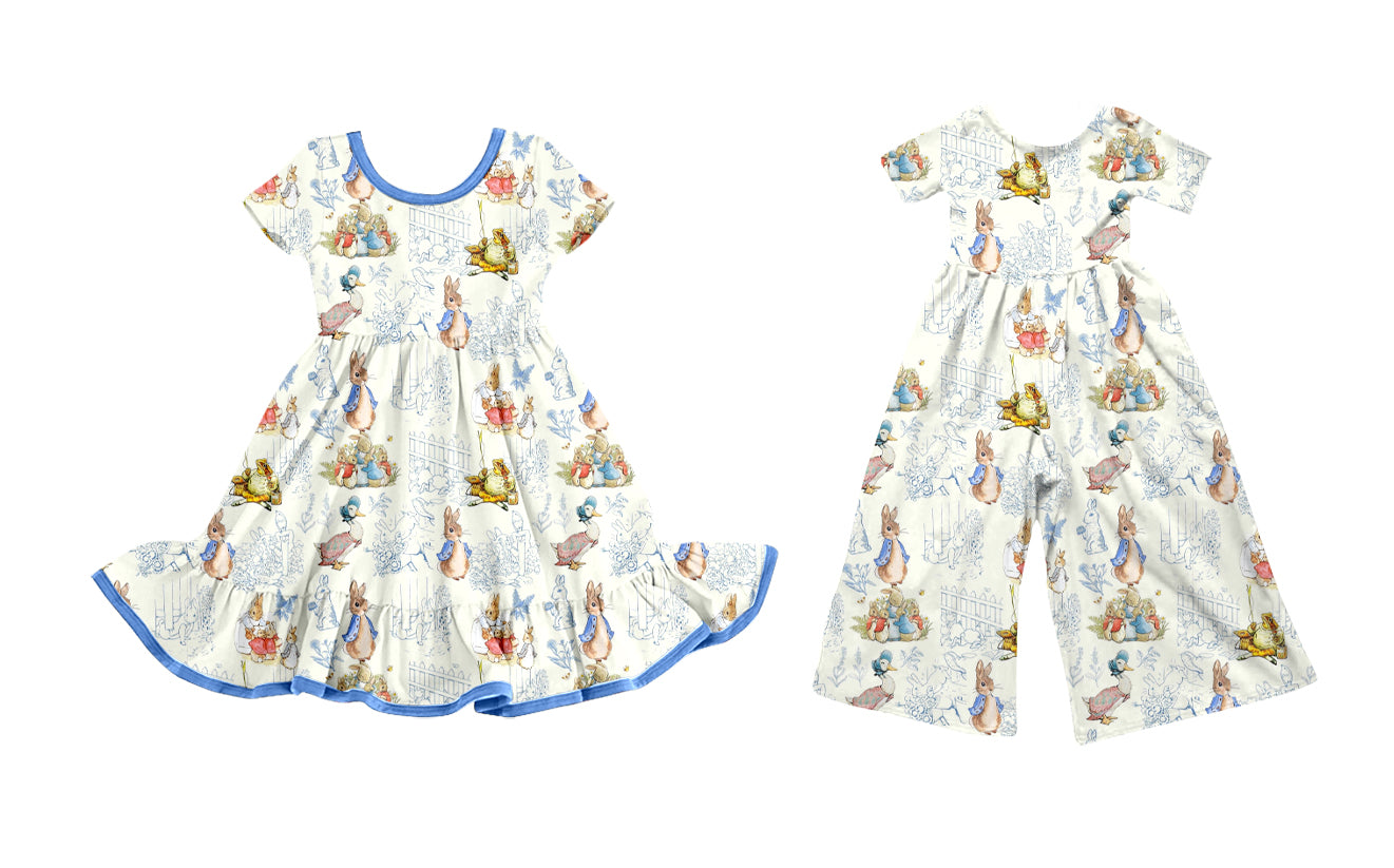 25.9.19 custom each style moq 8 eta 6-8week Sibling Sisters bunny baby girl long sleeve dress and jumpsuit match family design