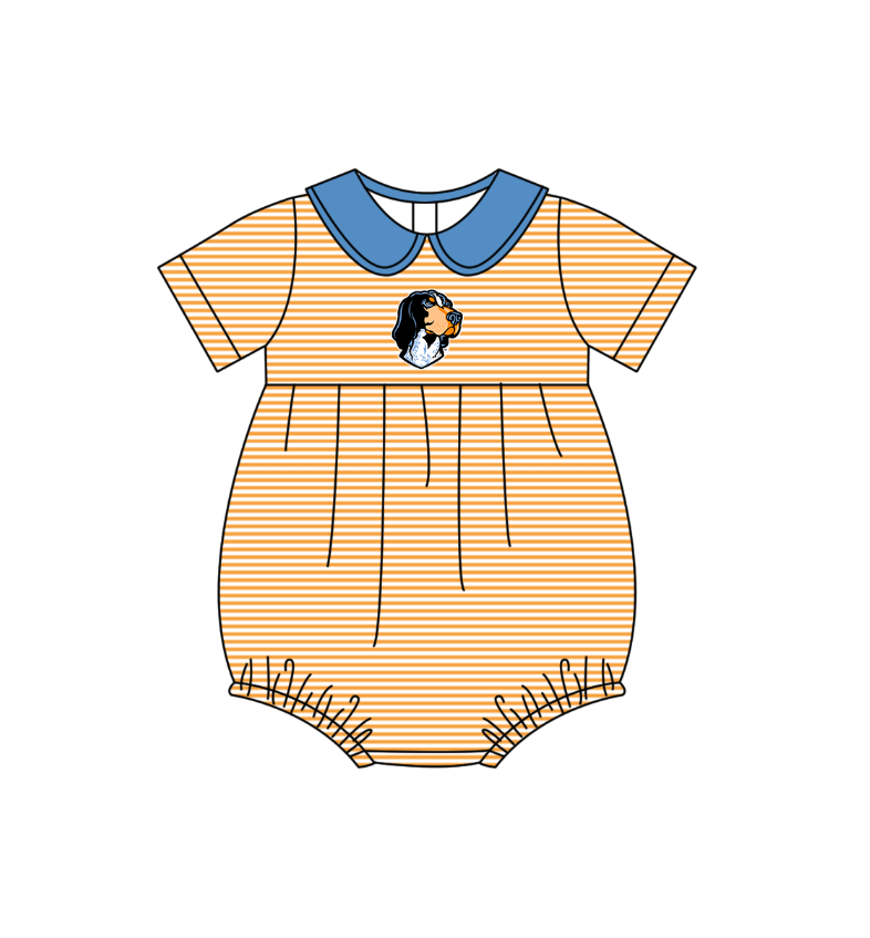 Custom moq 5 mix size milk silk summer teams Baby Boys And Girls Orange Short-Sleeved Shirt And Shorts Set Matching Striped Rompers Outfit Set