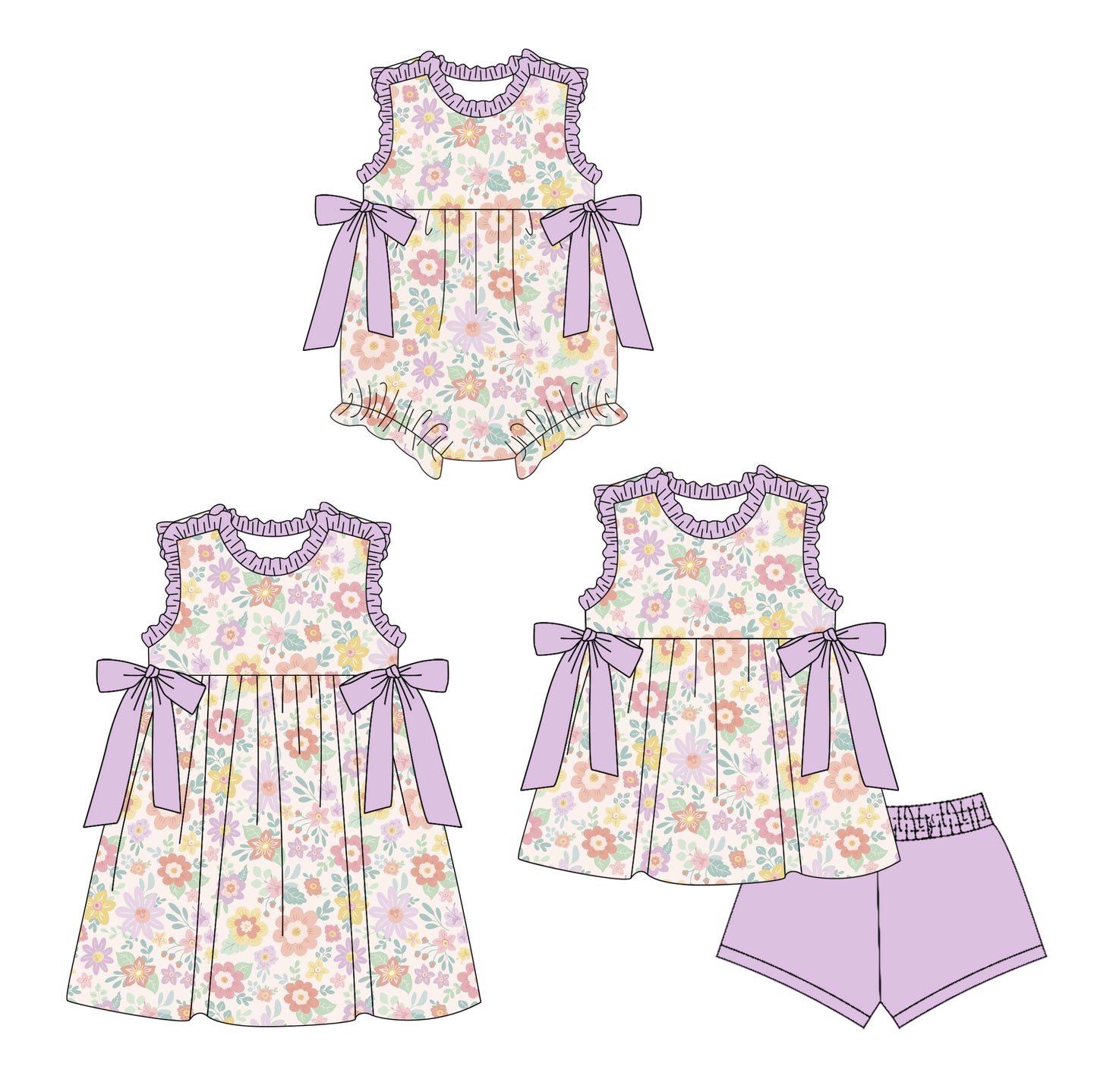 26.1.20 custom each style moq 5 eta 6-8week Sibling Sister floral baby short sleeve shorts sets and romper and dress match design
