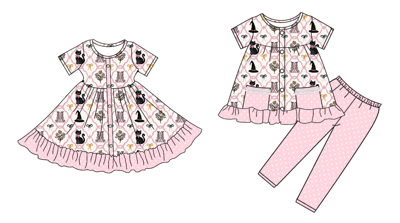 5.6 custom each style moq 5eta 4-6week Sibling Sister bow cat baby girl pants sets and dress match family design