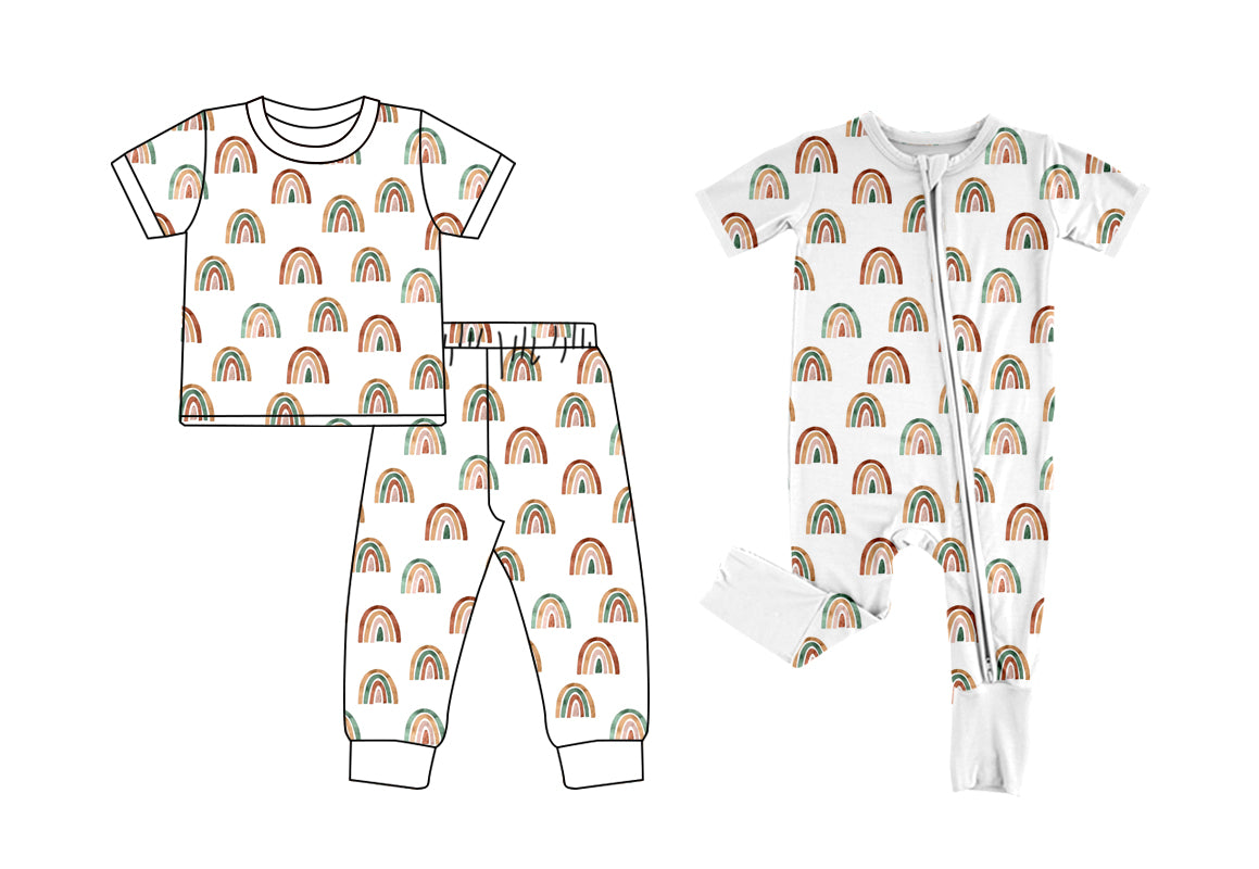 3.31 Custom moq 5 mix size Sibling Baby Rainbow White Short-Sleeved Pajama Set Short Sleeve Zipper Romper