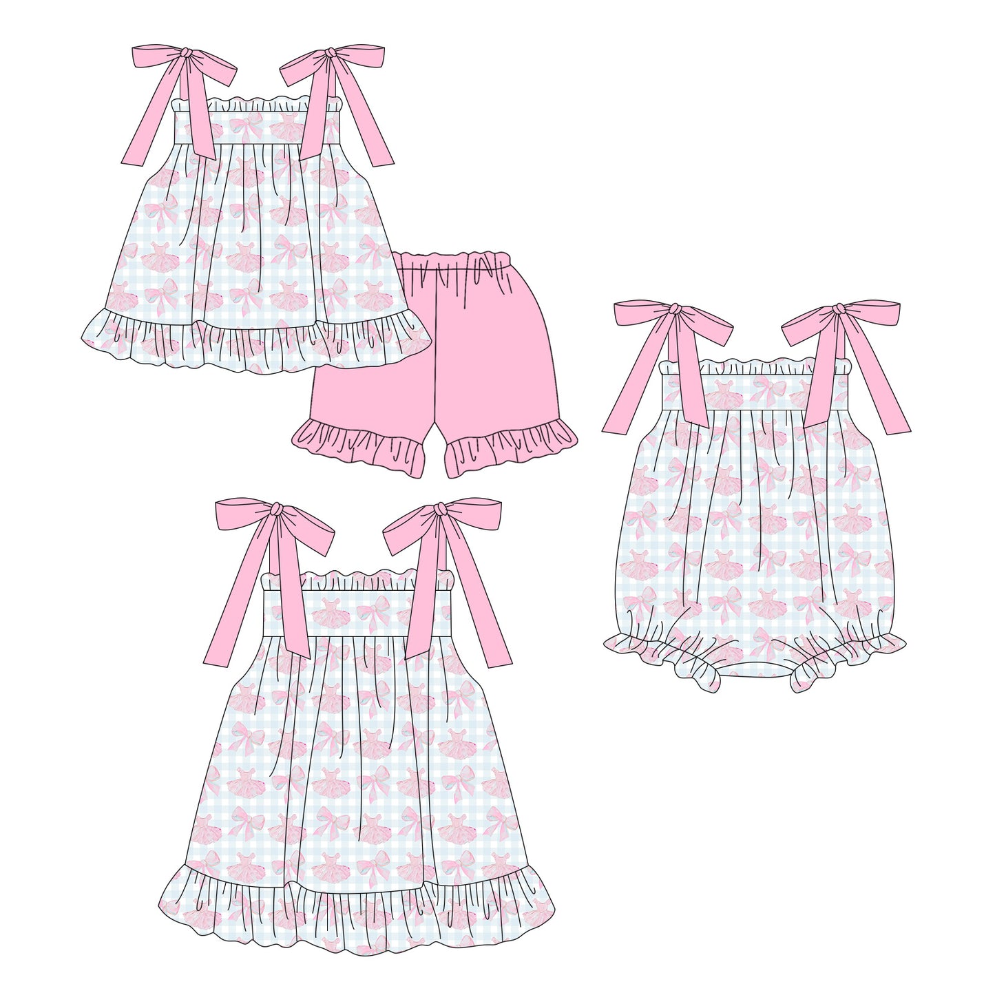 3.19 Custom moq 5 mix size Sibling Baby Girl's Sleeveless Top And Pink Short Set Cute Romper Dress for Summer