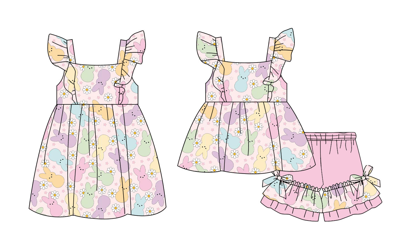 25.11.13 custom each style moq 5 eta 6-8week Sibling Sister bunny floral baby short sleeve shorts sets and dress match design