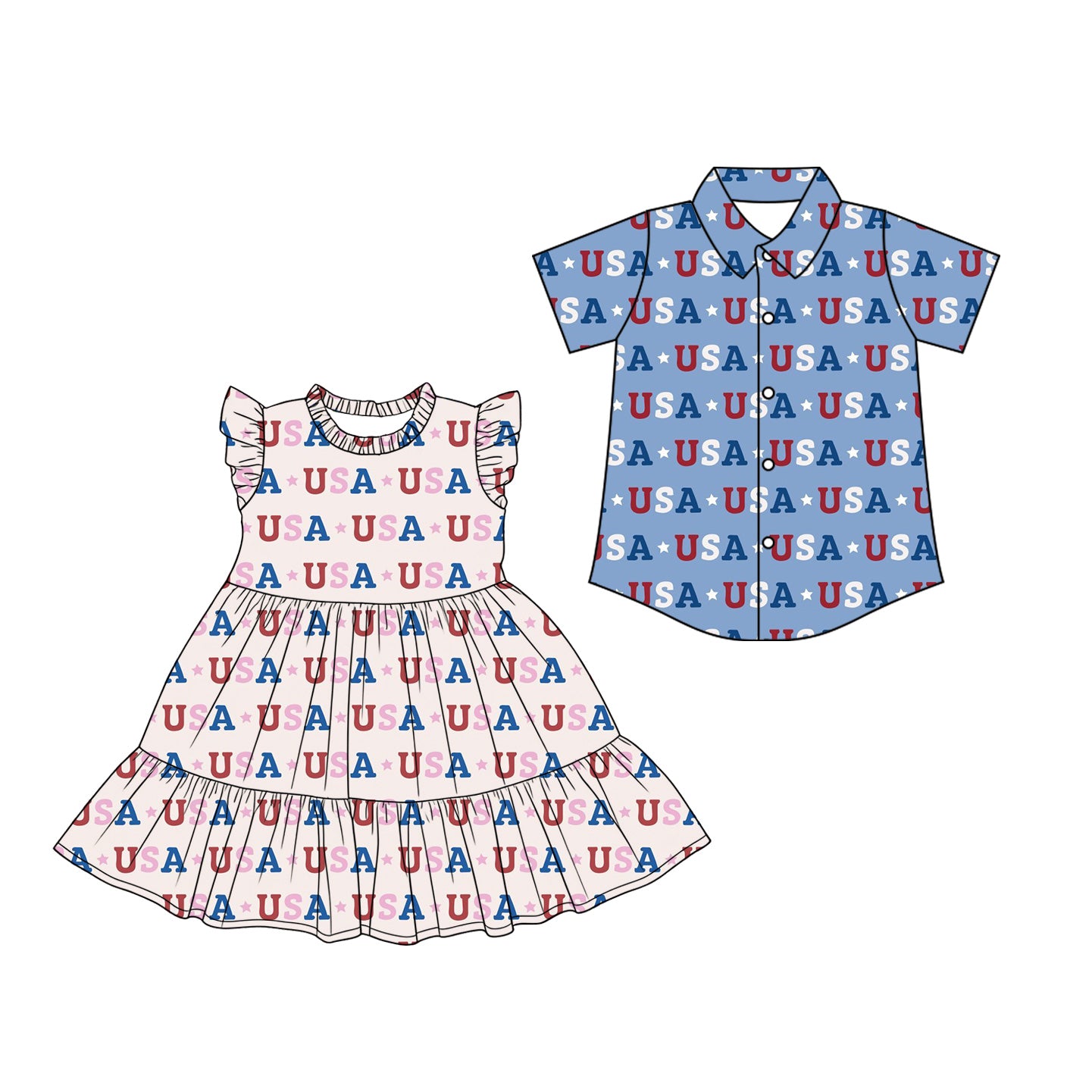 26.1.19 custom each style moq 5 eta 6-8week Sibling Sister USA baby button short sleeve top and dress match design