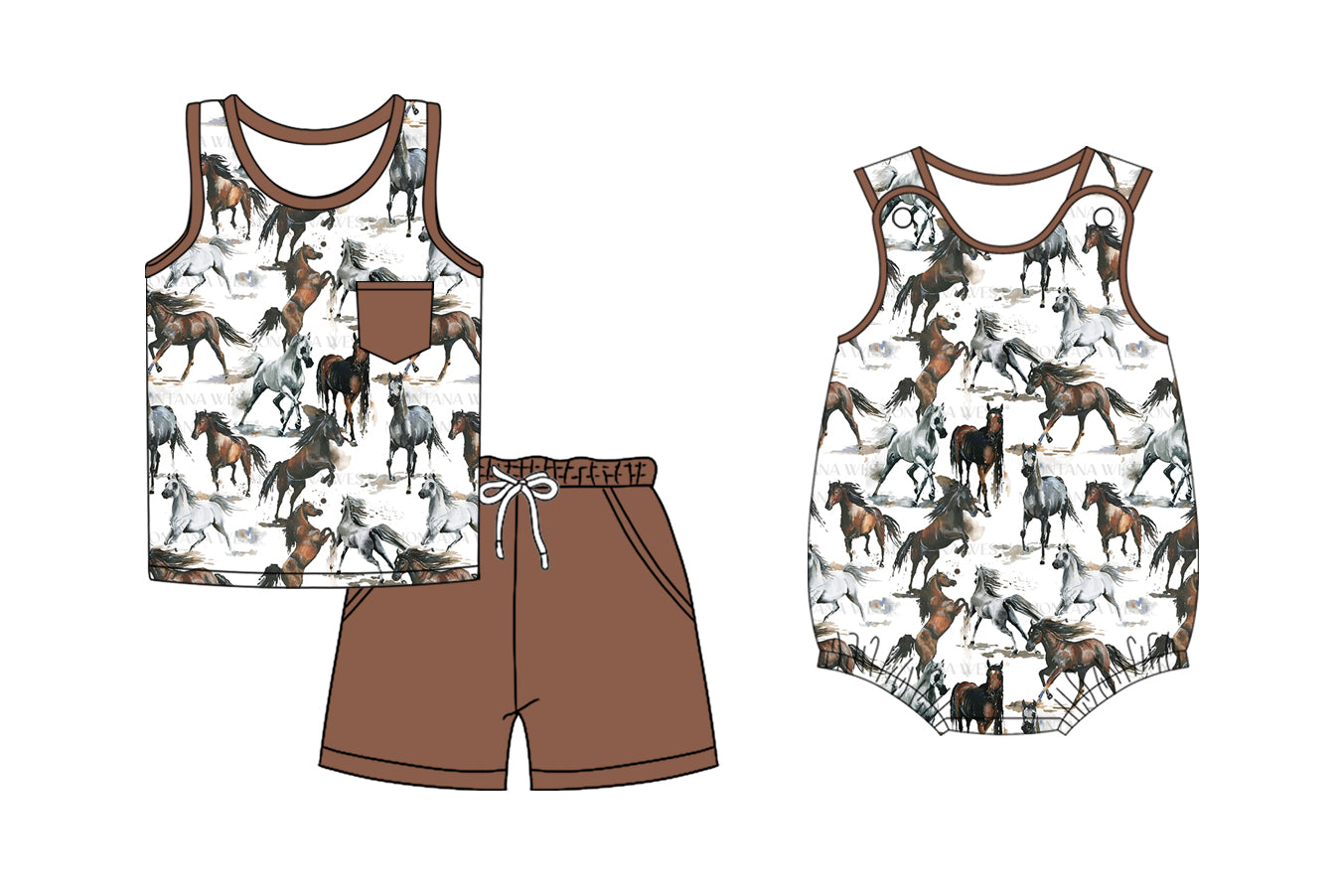 2.19 custom each style moq 5eta 4-6week Sibling Sister horse baby girls short sleeve shorts sets and romper match design