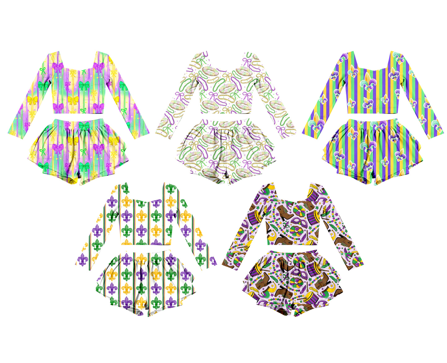 25.10.17 custom each style moq 5 eta 6-8week Sibling Sisters mardi gras baby girl long sleeve shorts sets 5 match family design
