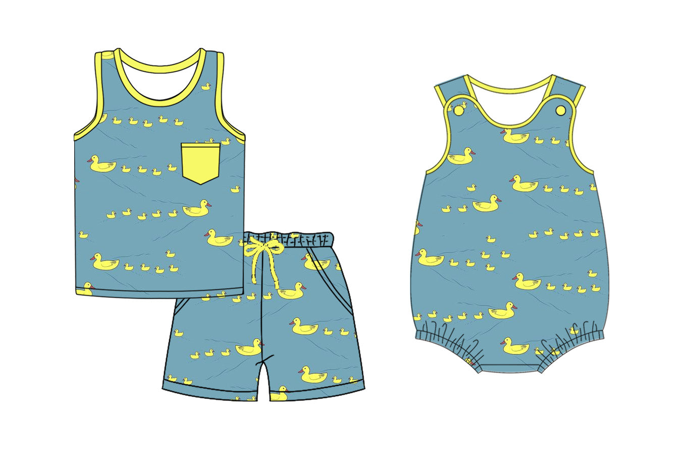 2.15 custom each style moq 5eta 4-6week Sibling Sister duck baby girl short sleeve shorts sets and romper match design