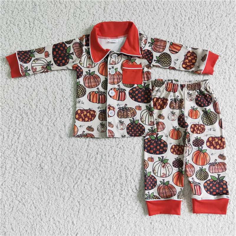 RTS Pumpkin Girls Boys Pajamas Long Sleeves and Pants Set