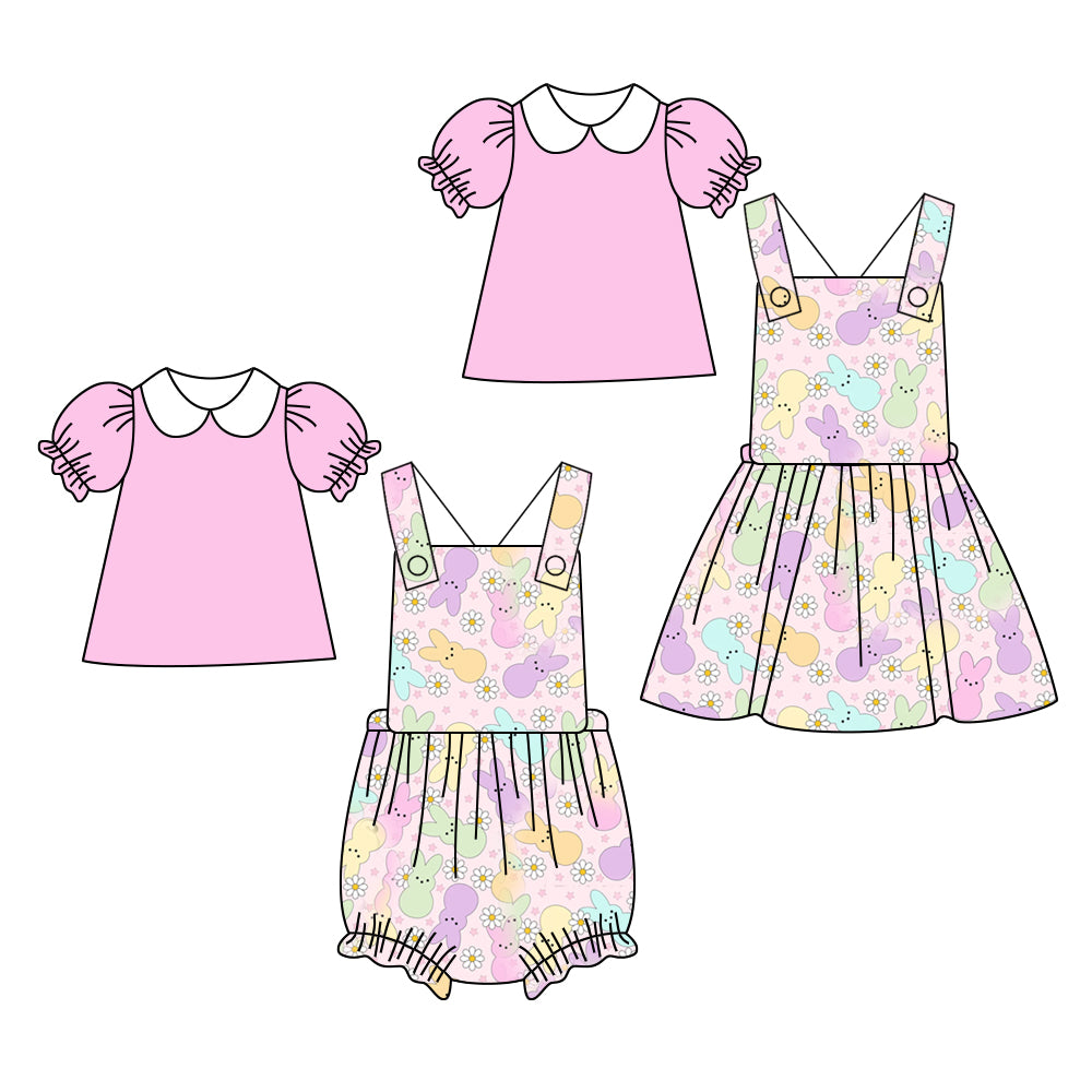 25.10.14 custom each style moq 5 eta 6-8week Sibling Sisters bunny baby girl short sleeve top and rompers and dress match family design