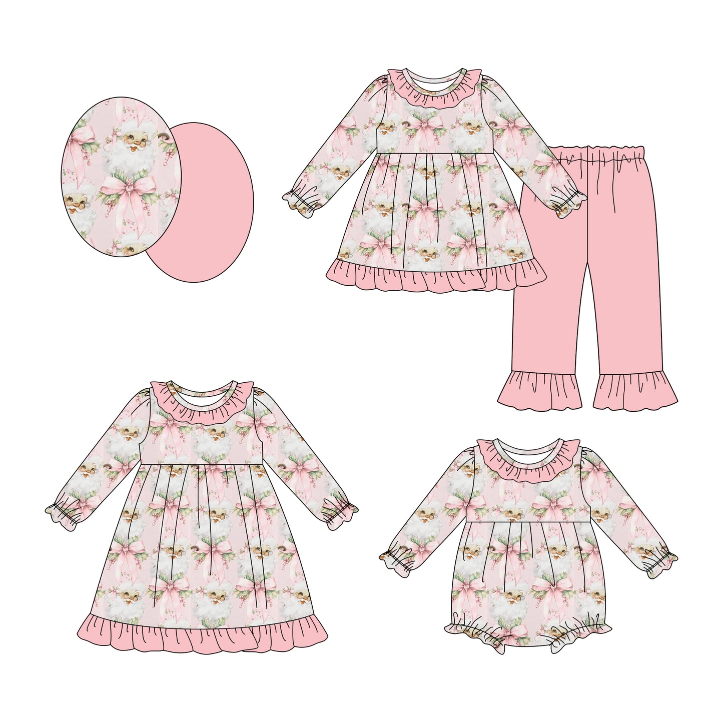 25.8.19 custom each style moq 5eta 4-6week Sibling Sisters Christmas bow baby girl long sleeve pants sets and dress and rompers match family design