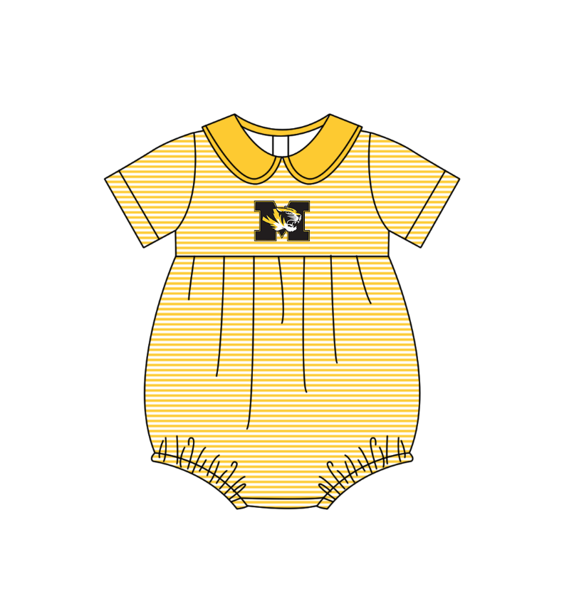 Custom moq 5 mix size milk silk summer teams Baby Boys And Girls Yellow Short-Sleeved Shirt And Shorts Set Matching Striped Rompers Outfit Set