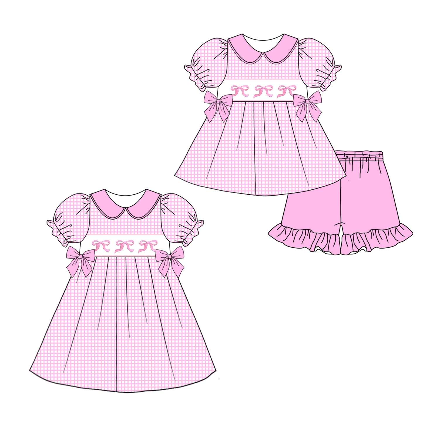 12.26 custom each style moq 5eta 4-6week Sibling Sister bow baby girl short sleeve shorts sets and dresses match design