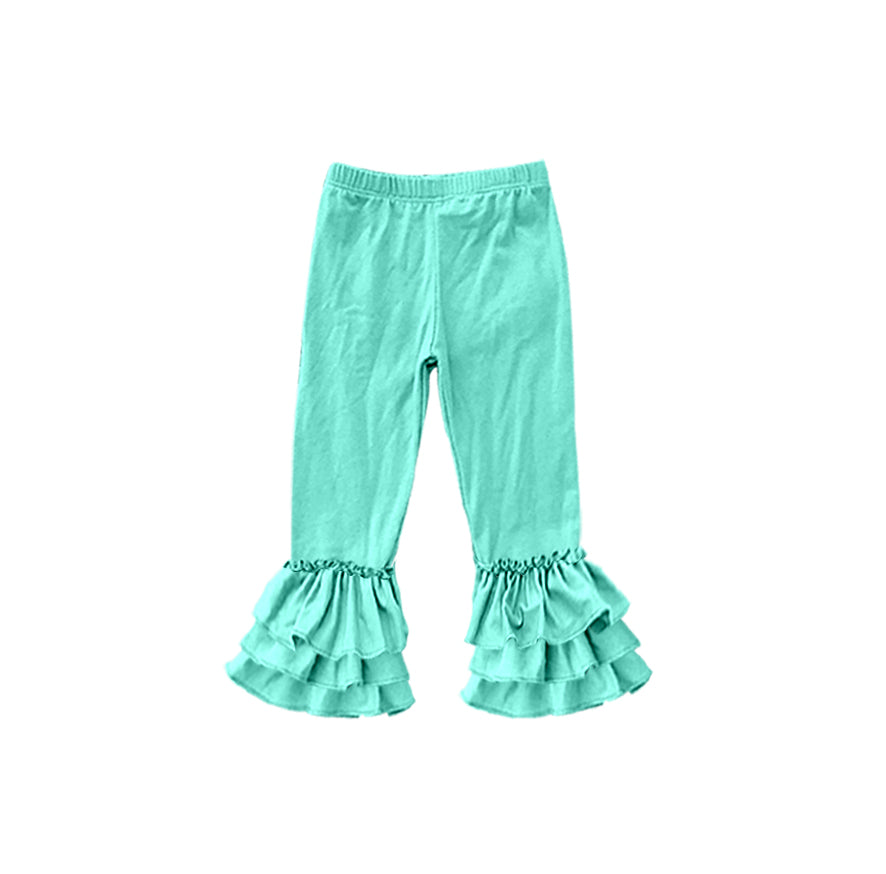 custom moq 5 girls icing cotton pants Mint Green three-tiered ruffled trousers