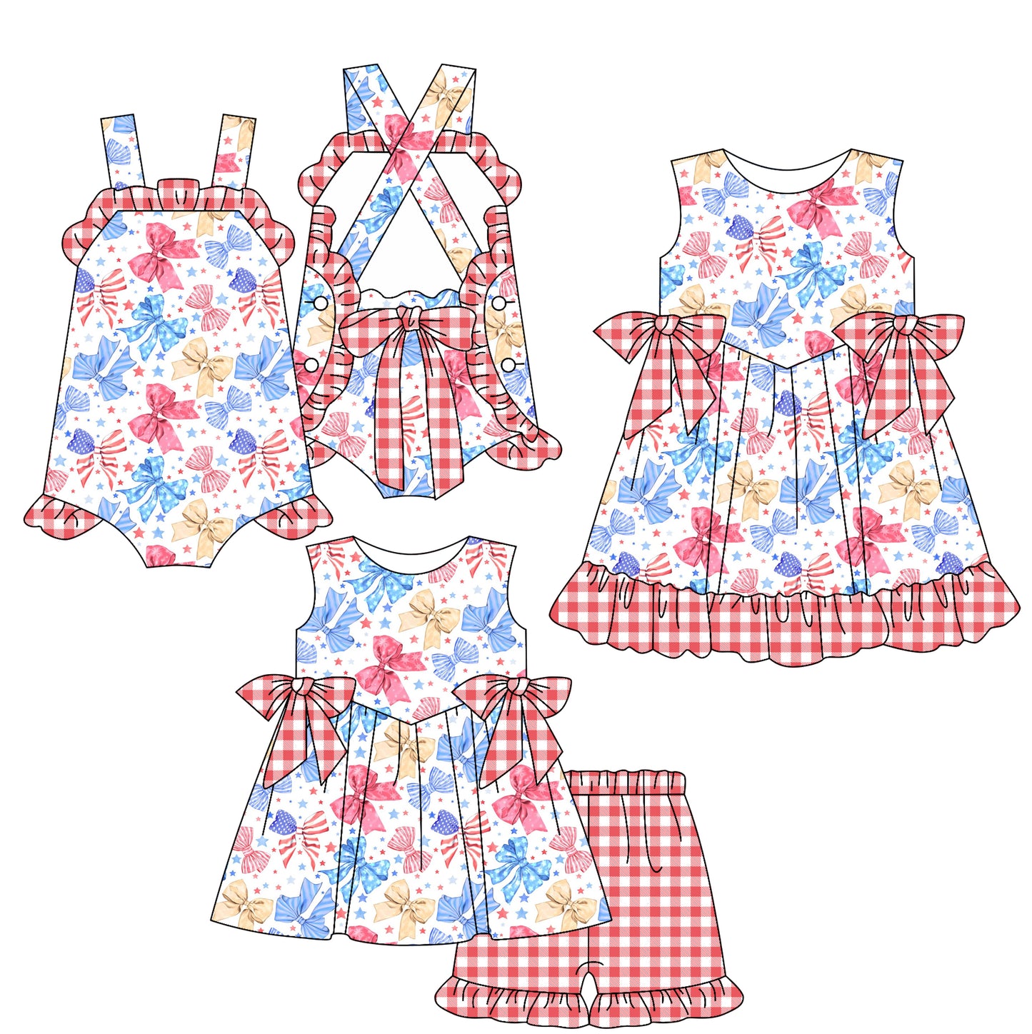 2.13 custom each style moq 5eta 4-6week Sibling Sisters bow baby girl short sleeve shorts sets and dress and rompers match family design