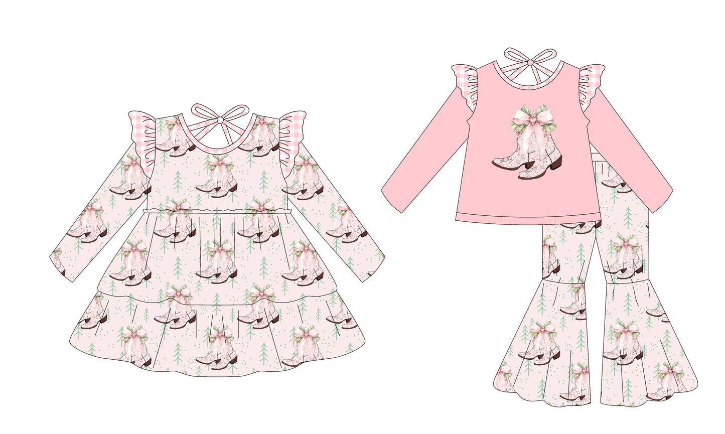 25.7.24 custom each style moq 5eta 4-6week Sibling Sisters boot floral baby girl long sleeve pants sets and dress match family design