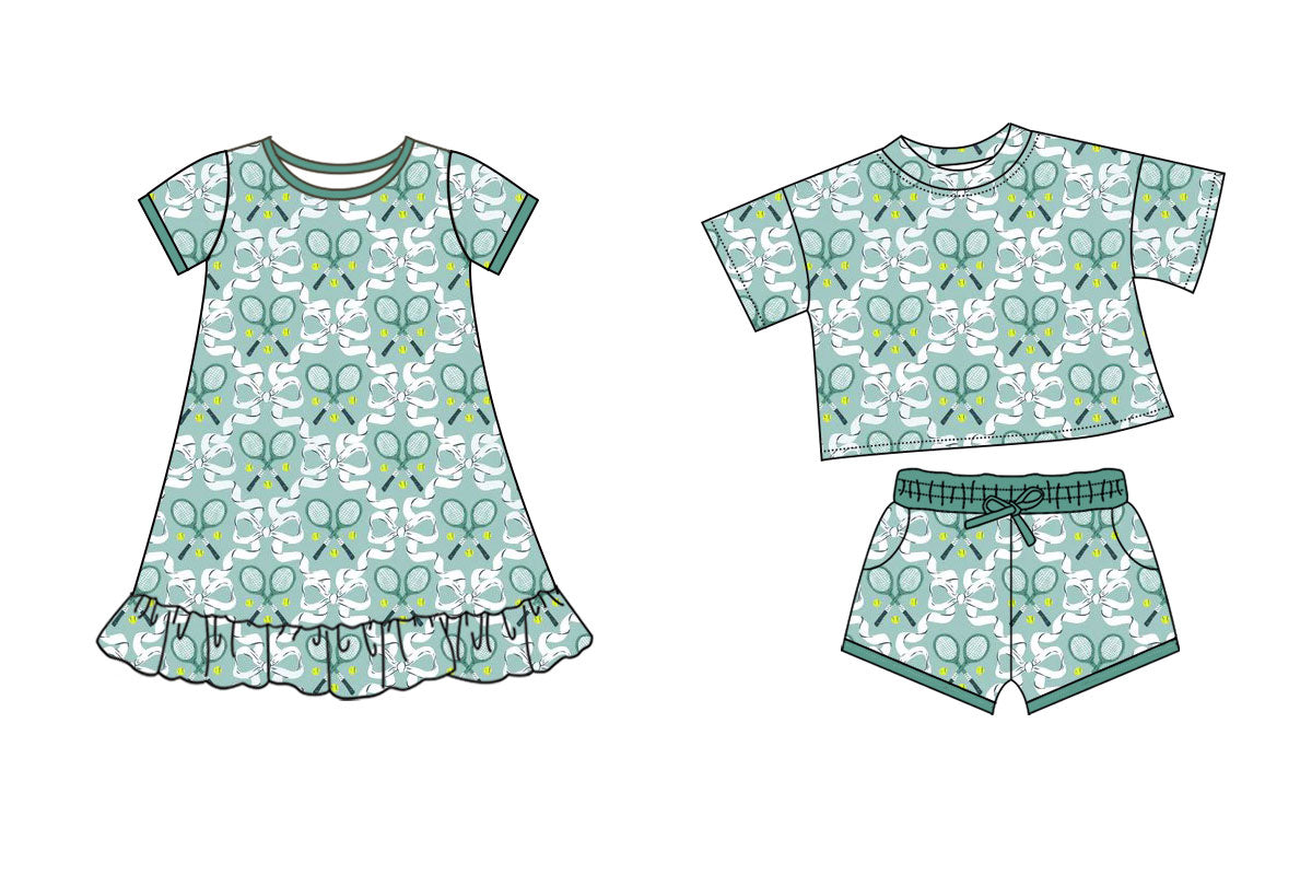 25.10.11 custom each style moq 5 eta 6-8week Sibling Sister baseball bow baby girl short sleeve shorts sets and dress match design