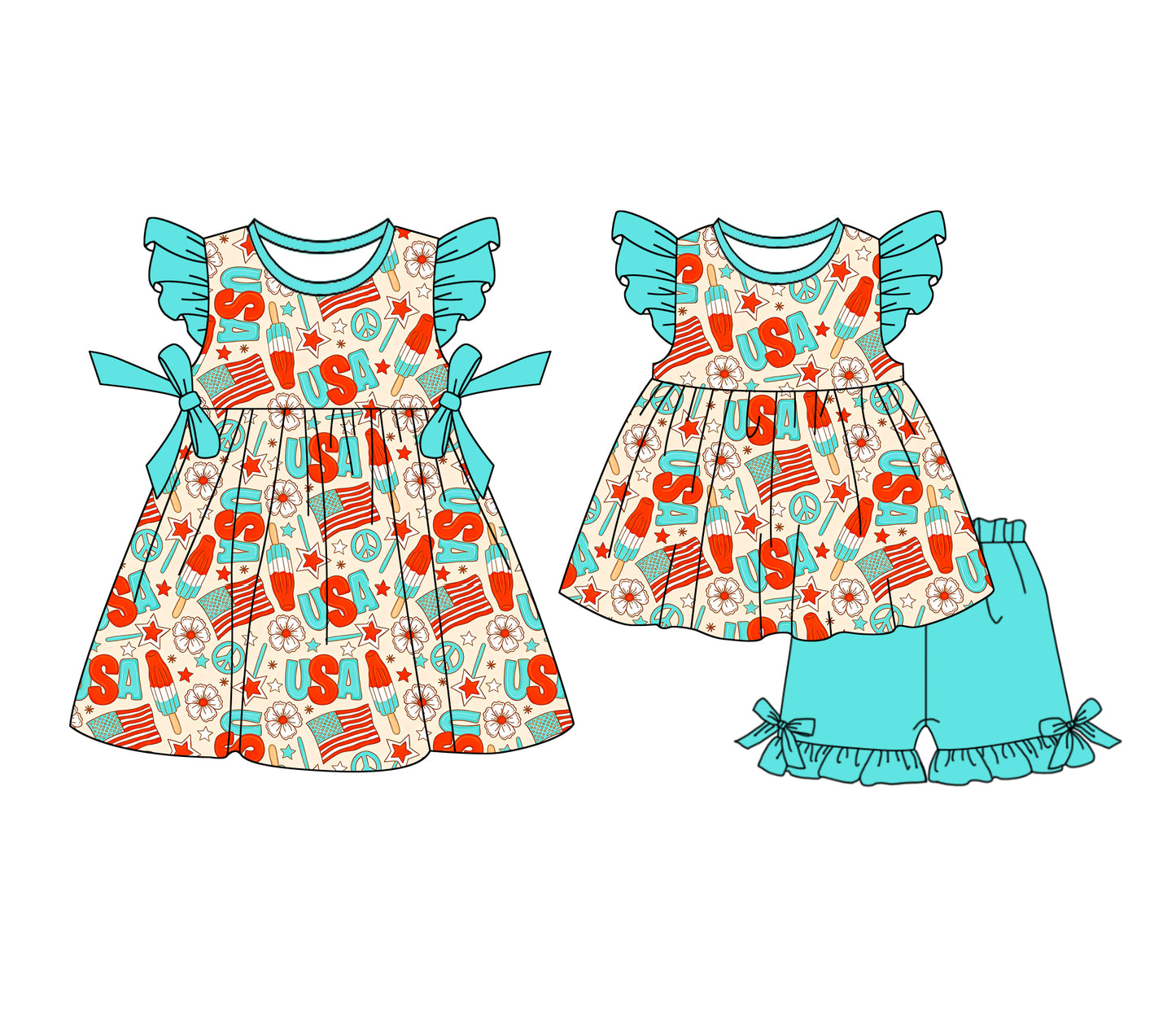 25.12.23 custom each style moq 5 eta 6-8week Sibling Sister USA baby short sleeve shorts sets and dress match design