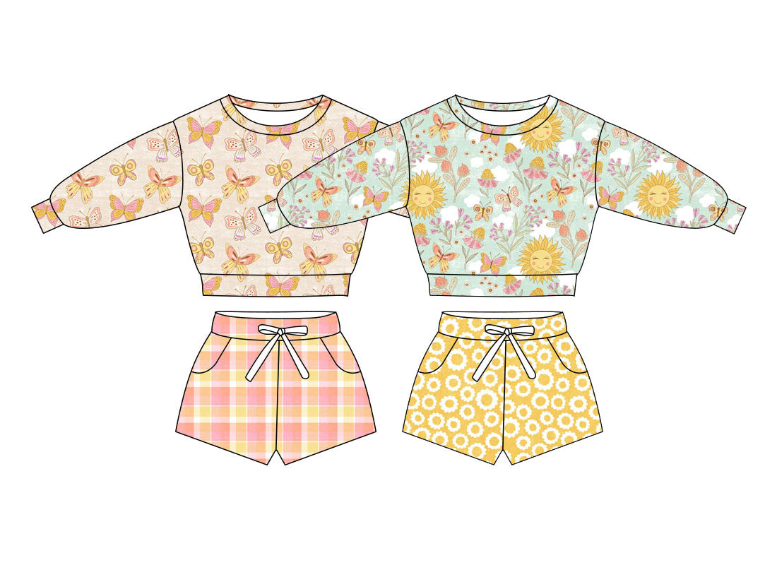 25.10.30 custom each style moq 5 eta 6-8week Sibling Sisters baby girl long sleeve shorts sets 2 match family design