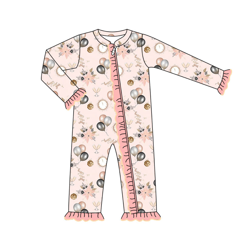 8.20 custom each style moq 5eta 4-6week Sibling Sister happy new year balloon baby girl sets and dress and rompers match family design