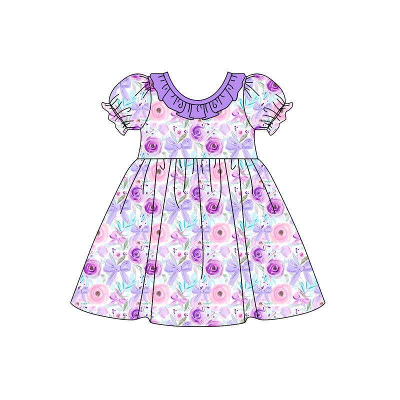 10.23 custom each style moq 5eta 4-6week Sibling Sister floral bow purple baby girls sets and dress match family design