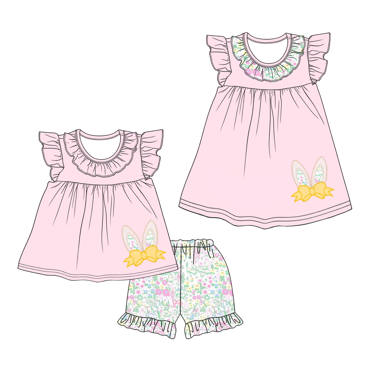 25.12.16 custom each style moq 5 eta 6-8week Sibling Sister bunny baby short sleeve shorts sets and dress match design