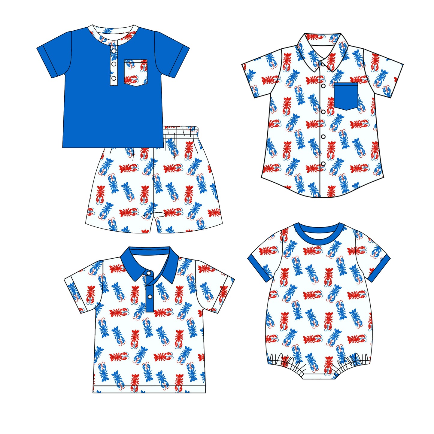25.12.18 custom each style moq 5 eta 6-8 week Sibling Sister lobster baby boy short sleeve shorts sets and boy rompers and top 2 match family design