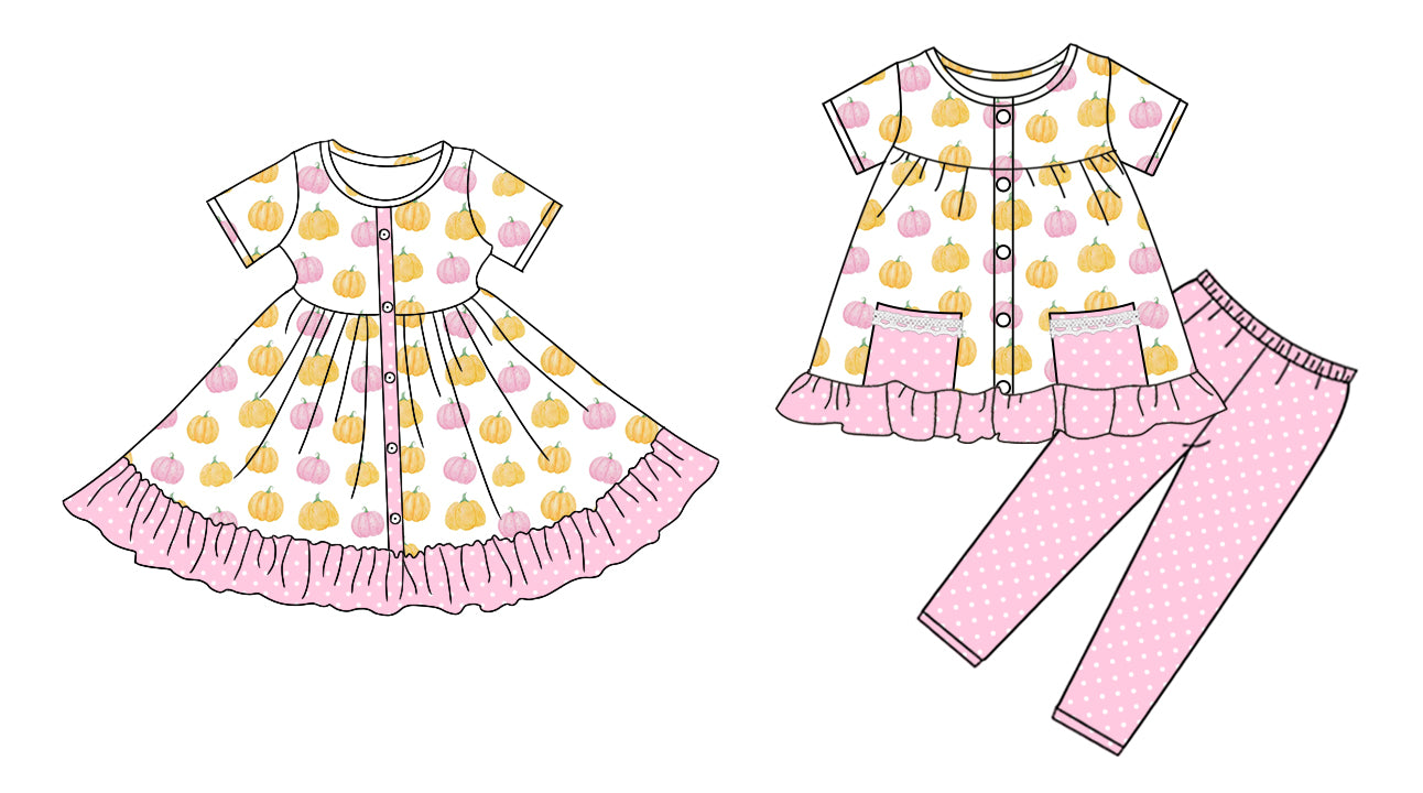4.28 custom each style moq 5eta 4-6week Sibling Sister pumpkin baby girl pants sets and dress match family design