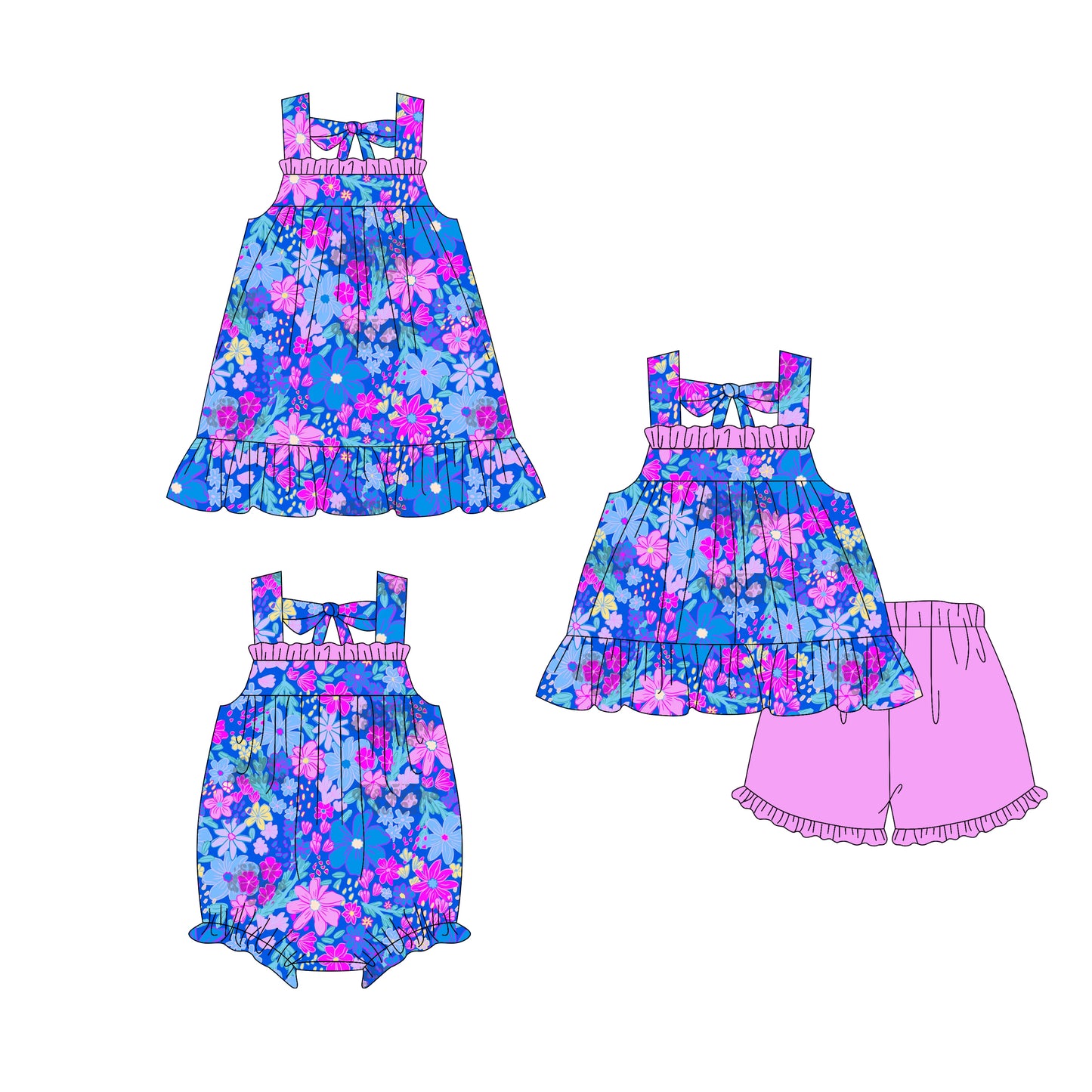 2.27 Custom moq 5 mix size Sibling Baby Girl's Purple Sleeveless Top And Shorts Set Cute Romper Dress for Summer