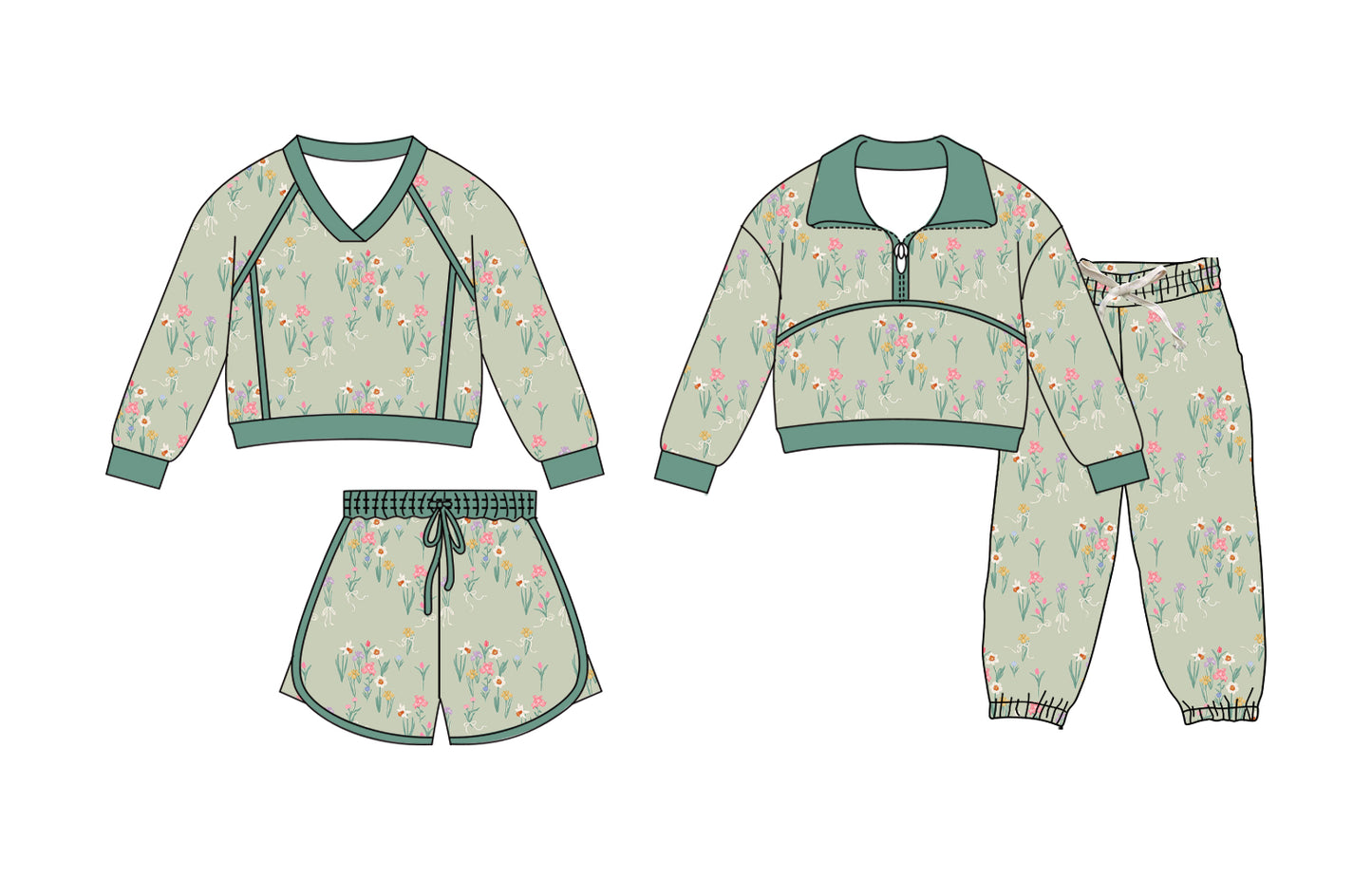 25.11.27 custom each style moq 5 eta 6-8week Sibling Sisters floral baby girl long sleeve pants sets and skirts sets match family design