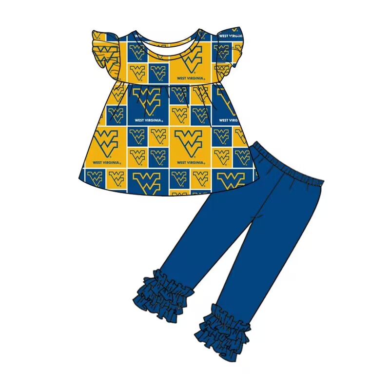 custom moq 3 eta 6-7weeks baby girls clothes team yellow Short sleeve + trousers suit