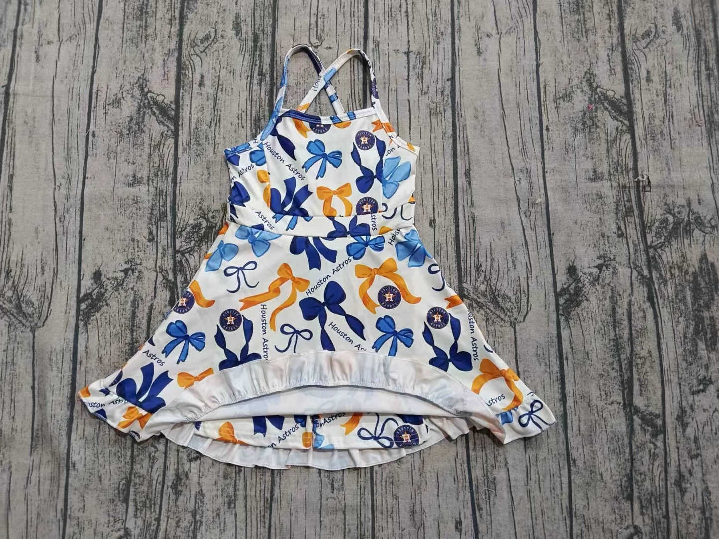 Custom moq 3 eta 6-7weeks baby girl clothes team bow sleeveless dress-25.7.21