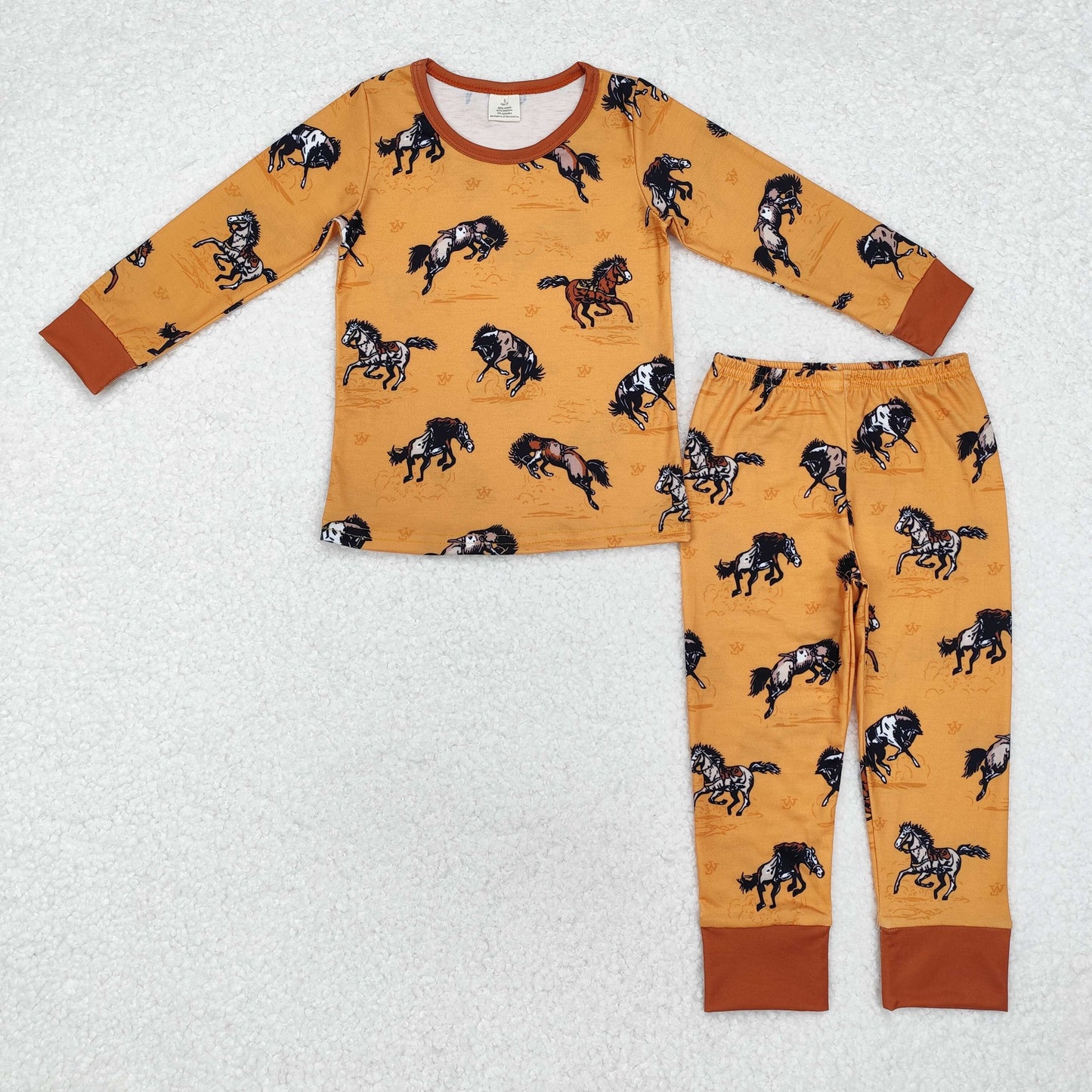RTS NO MOQ(In Stock) Modal horse yellow brown long-sleeved trousers pajama set