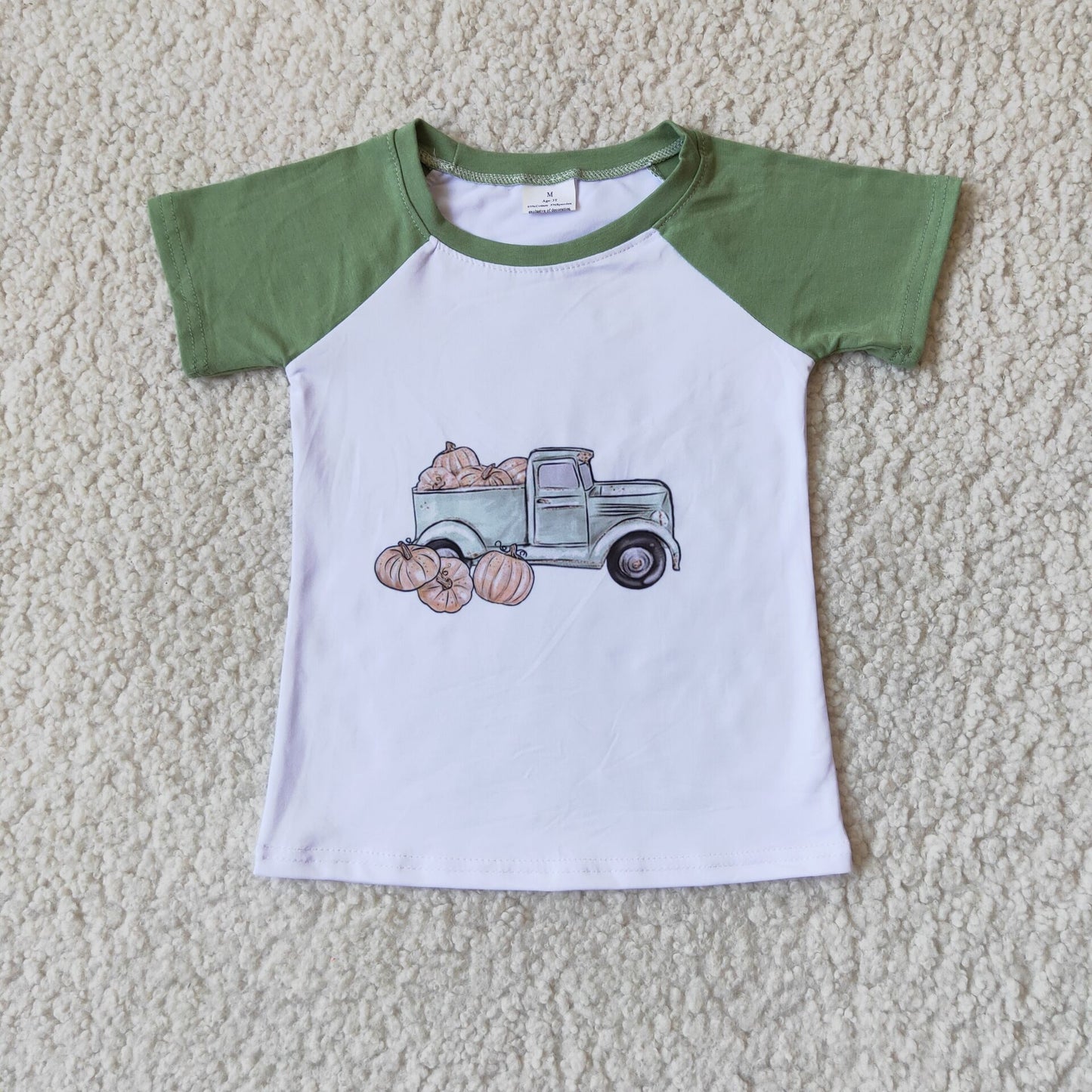 A15-13 Pumpkin cart green short-sleeved top