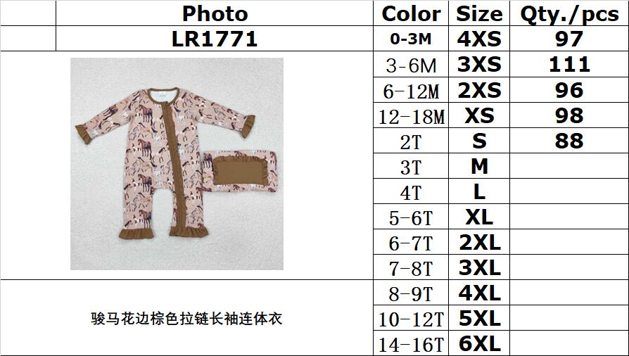 RTS NO MOQ ETA 5/7days arrived LR1771 Horse lace brown zipper long-sleeved jumpsuit