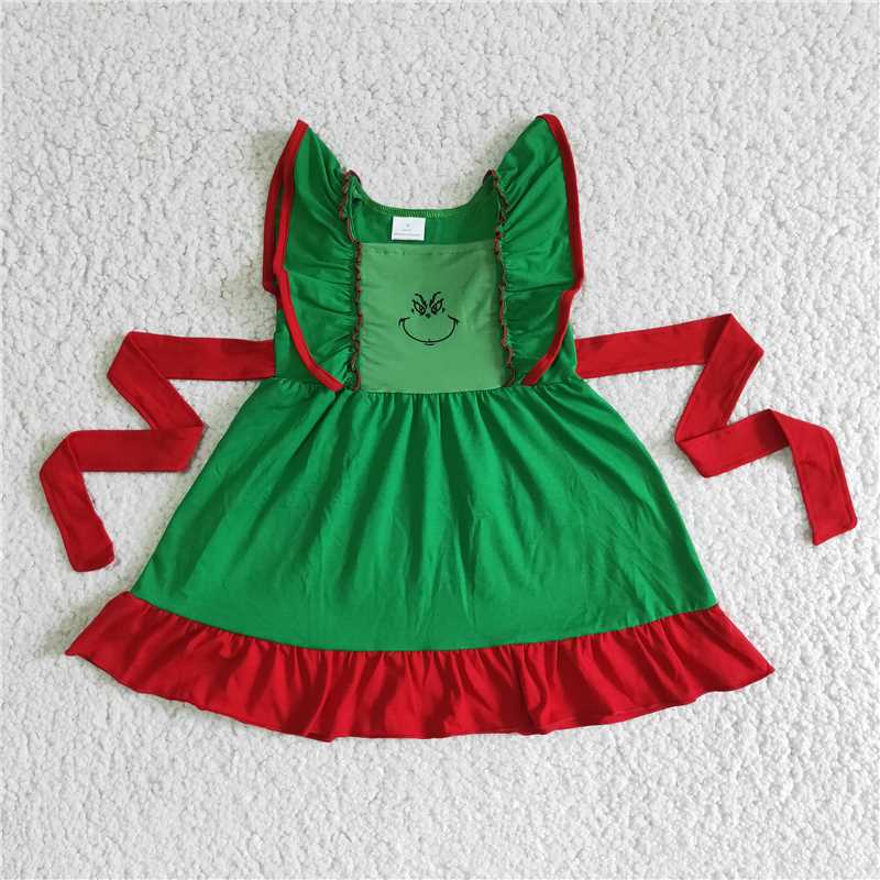 SALES NEW Baby Girls Christmas Green Face Dress Cute Holiday Outfit for Infants Baby Girl's Festive Green Dress