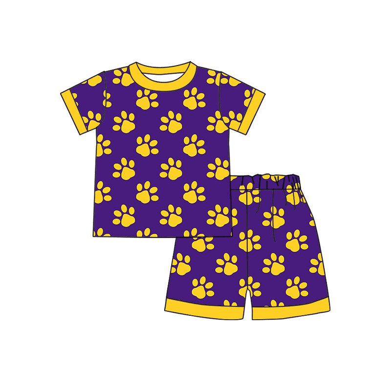custom moq 3 Summer team boys purple top shorts pajama suit