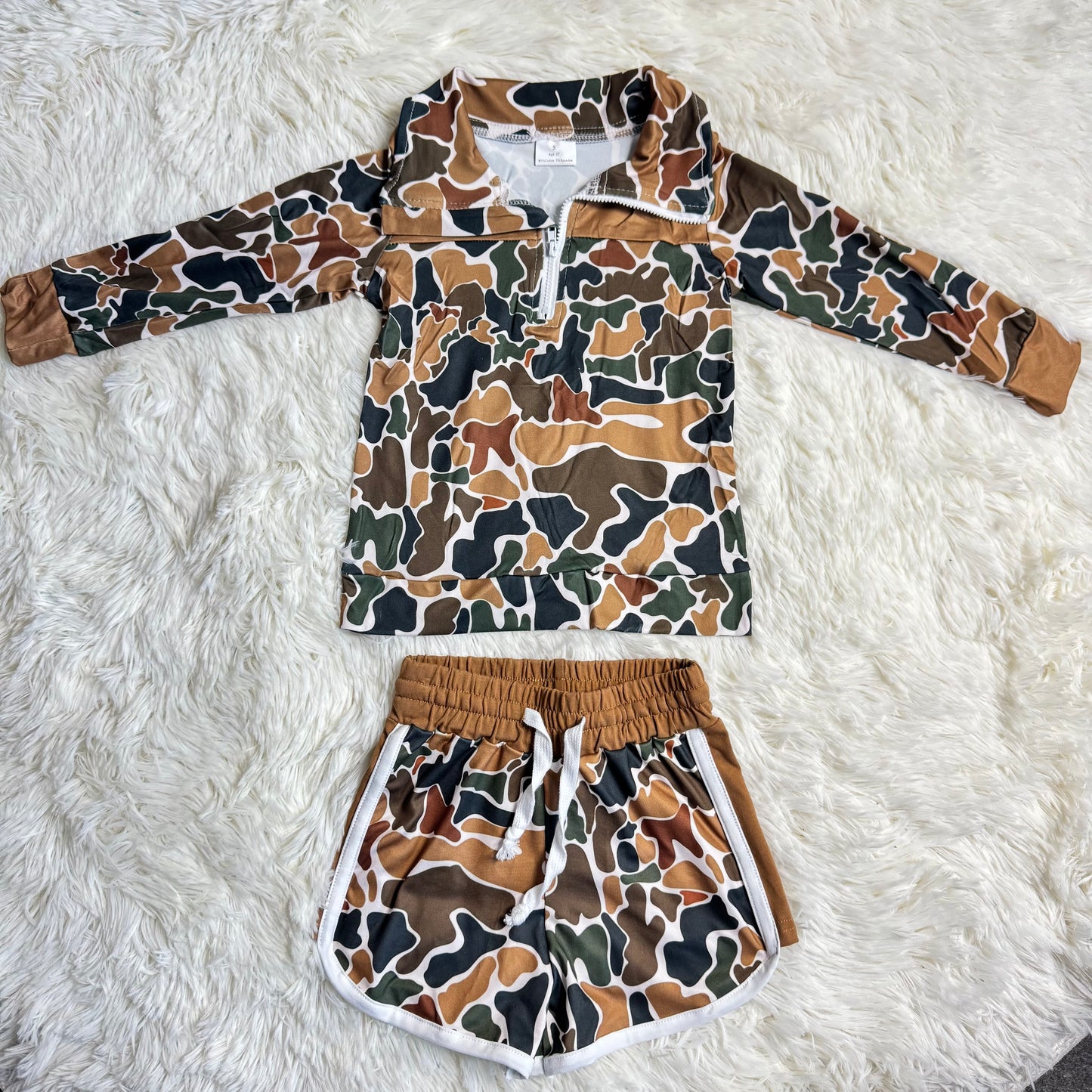RTS NO MOQ(In Stock) baby boy clothes camouflage long sleeved shorts set