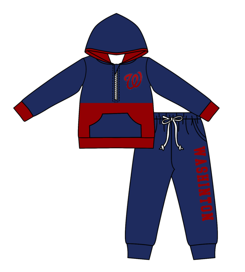 Custom moq 5 mix size eta 6-8weeks milk silk summer teams blue baby boy clothes hooded long sleeve pants sets-25.10.24